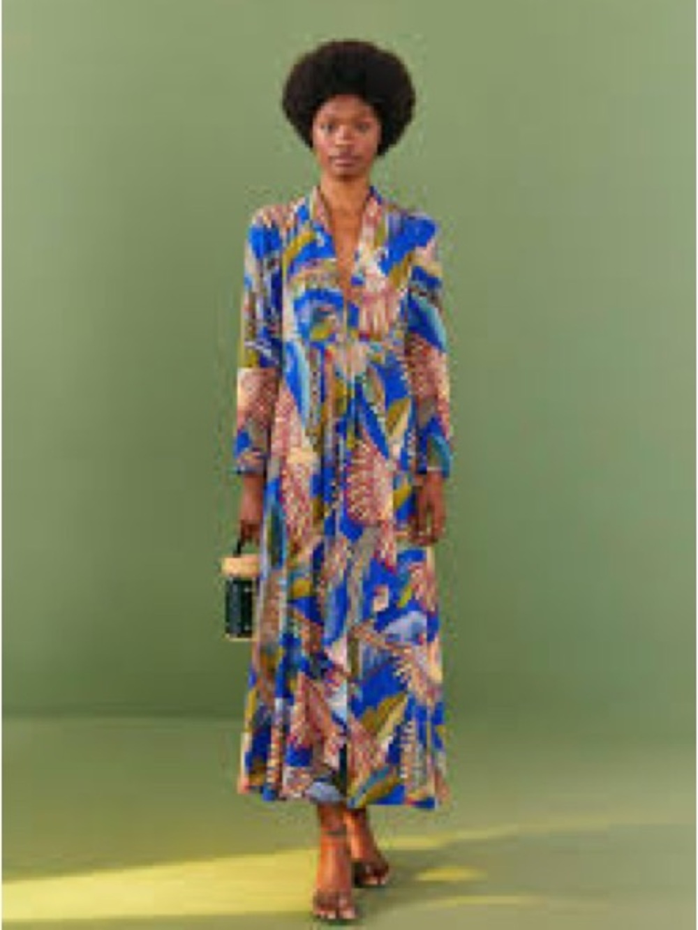 Farm Rio Blue Macaw Flight Maxi Dress Womens XL Blue Parrot V-Neck